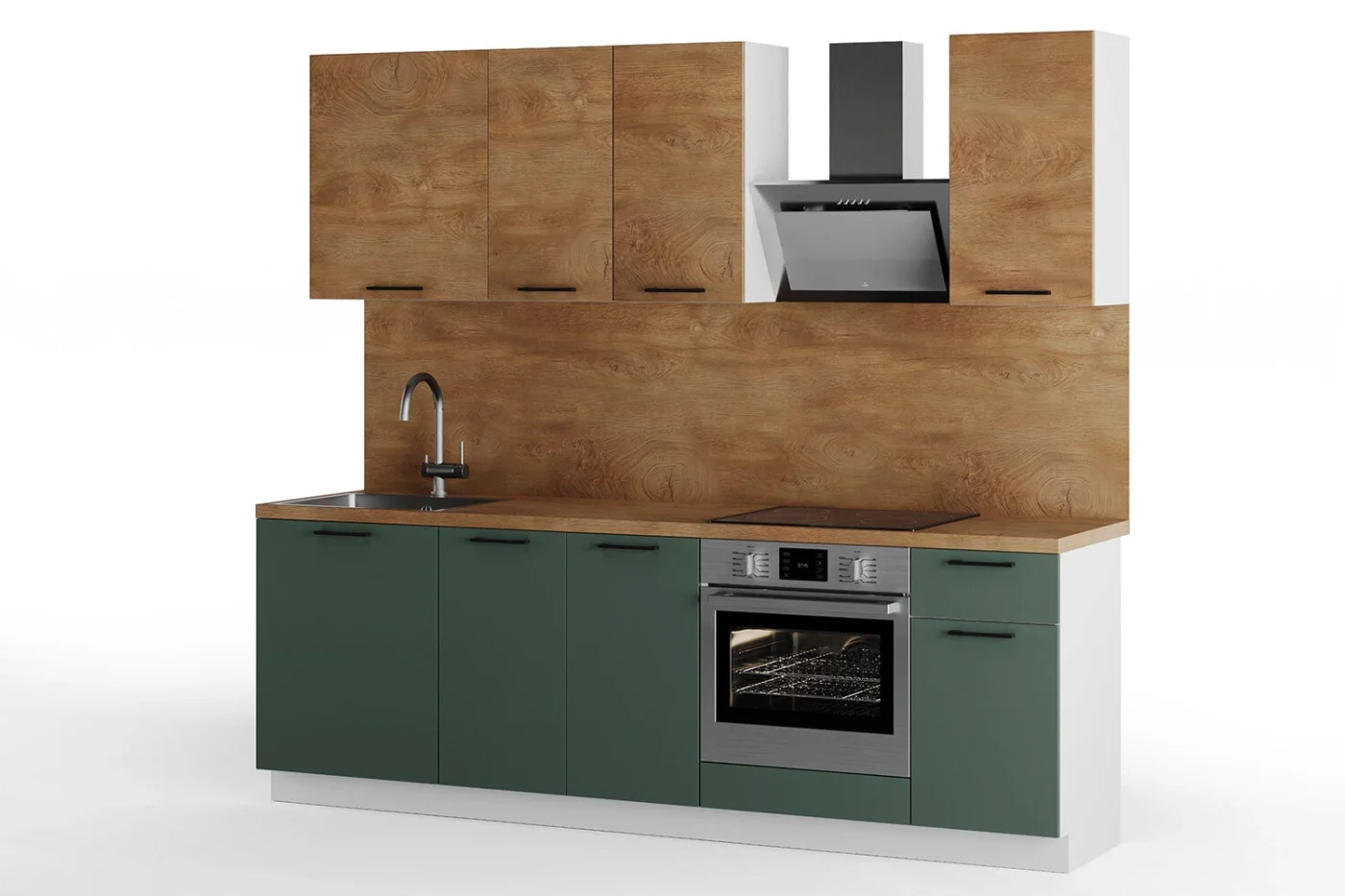 Кухонный гарнитур Hoff Сити 2,4 м, 240х210х52,6 см, белый/дуб ирландский натуральный/авокадо