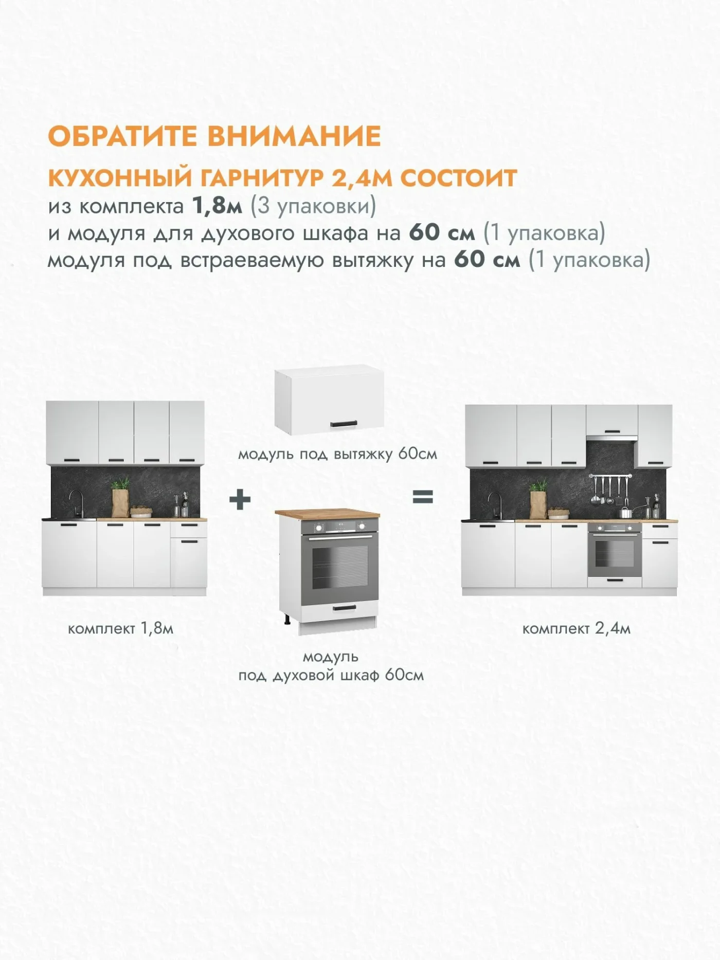 Кухонный гарнитур 2,4 модульный, кухня со столешницей, белый Ника Нео